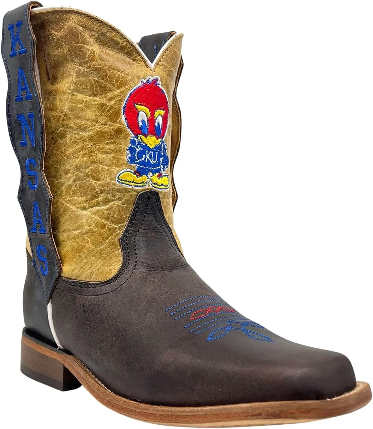 Vaccari Kids Dakota Genuine Leather University Mascot Embroidery Square Toe Officially Licensed Cowboy Toddler/Kids Boots