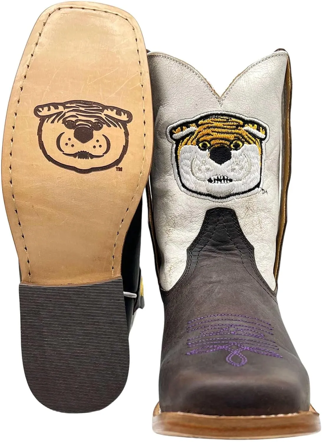 Vaccari Kids Dakota Genuine Leather University Mascot Embroidery Square Toe Officially Licensed Cowboy Toddler/Kids Boots
