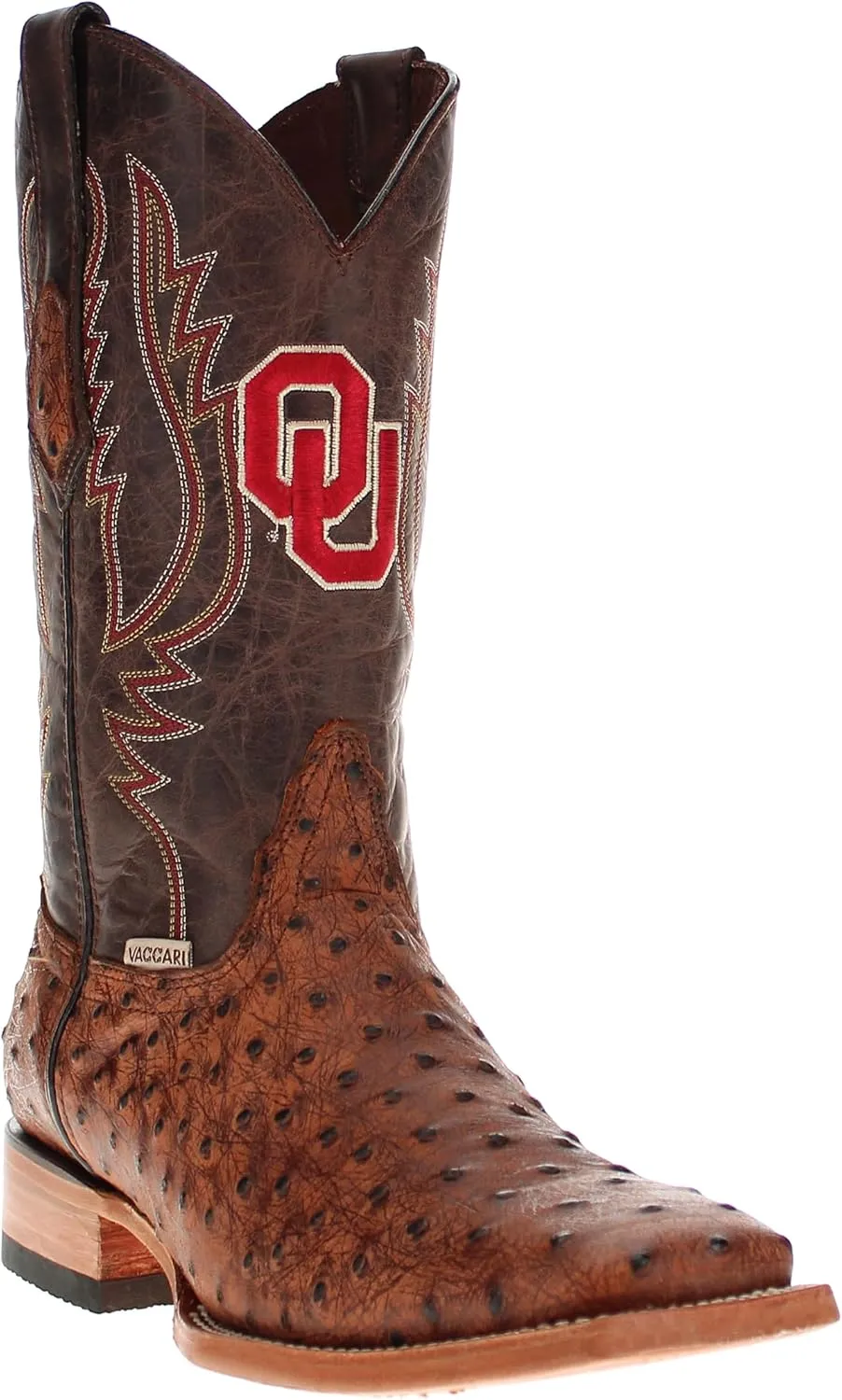 Vaccari Men's Cooper Genuine Exotic Print Leather & NCAA League Embroidery Broad Square Toe Cowboy Boots