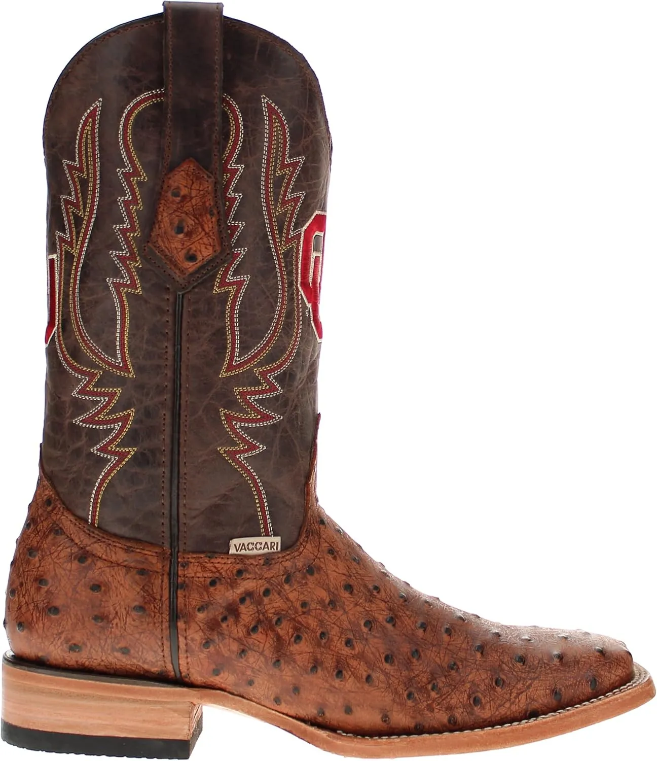 Vaccari Men's Cooper Genuine Exotic Print Leather & NCAA League Embroidery Broad Square Toe Cowboy Boots