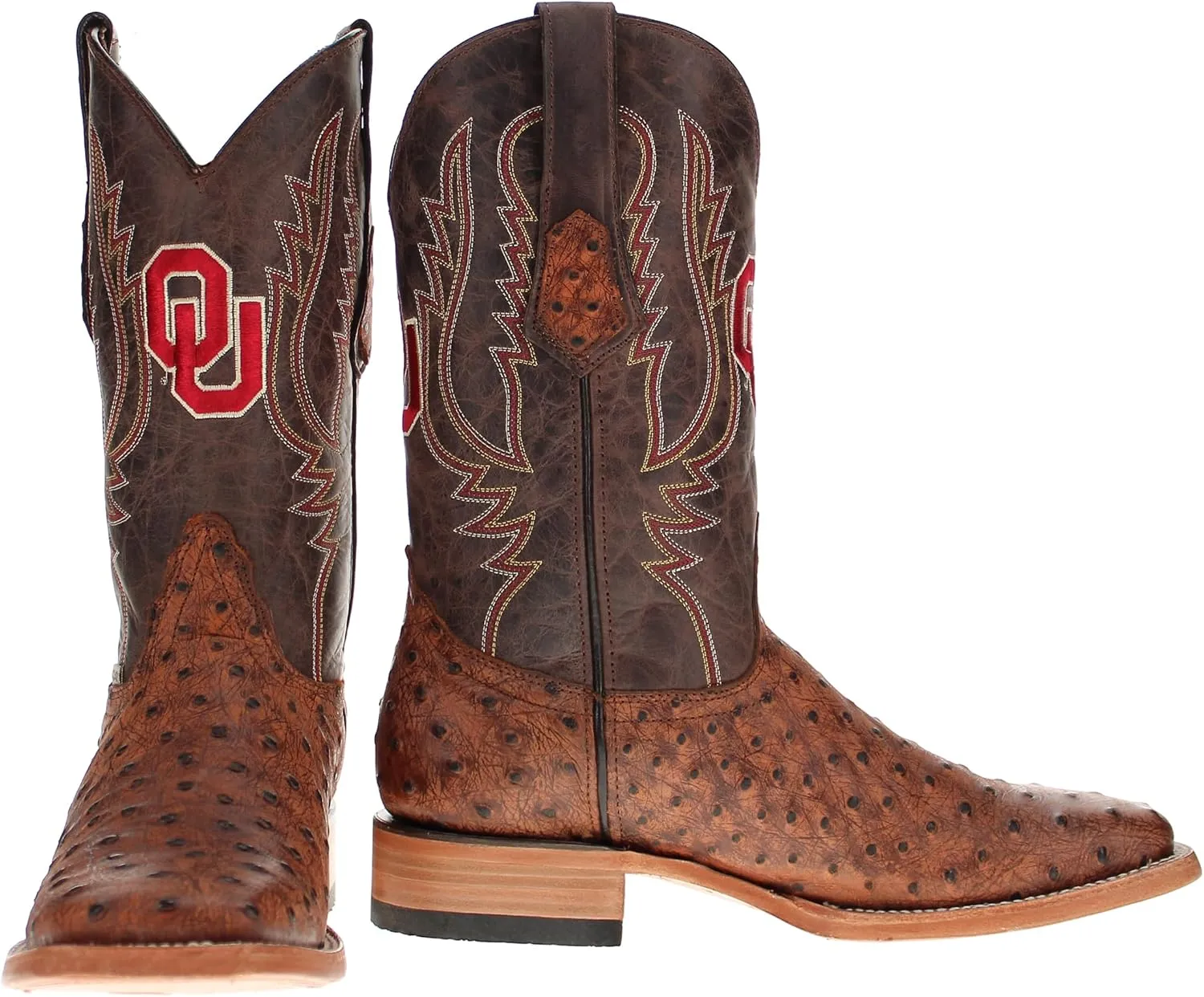 Vaccari Men's Cooper Genuine Exotic Print Leather & NCAA League Embroidery Broad Square Toe Cowboy Boots