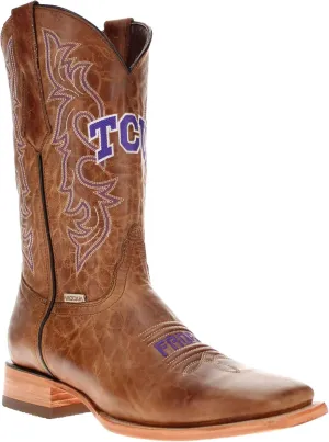 Vaccari Men's Luke Genuine Leather Collegiate Embroidery Broad Square Toe Cowboy Boots