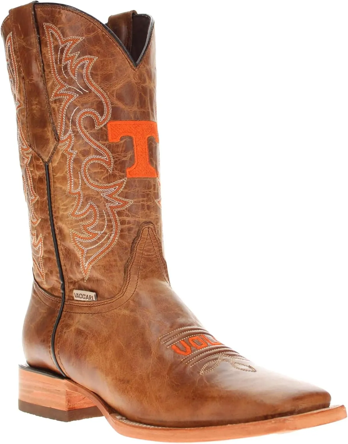 Vaccari Men's Luke Genuine Leather Collegiate Embroidery Broad Square Toe Cowboy Boots