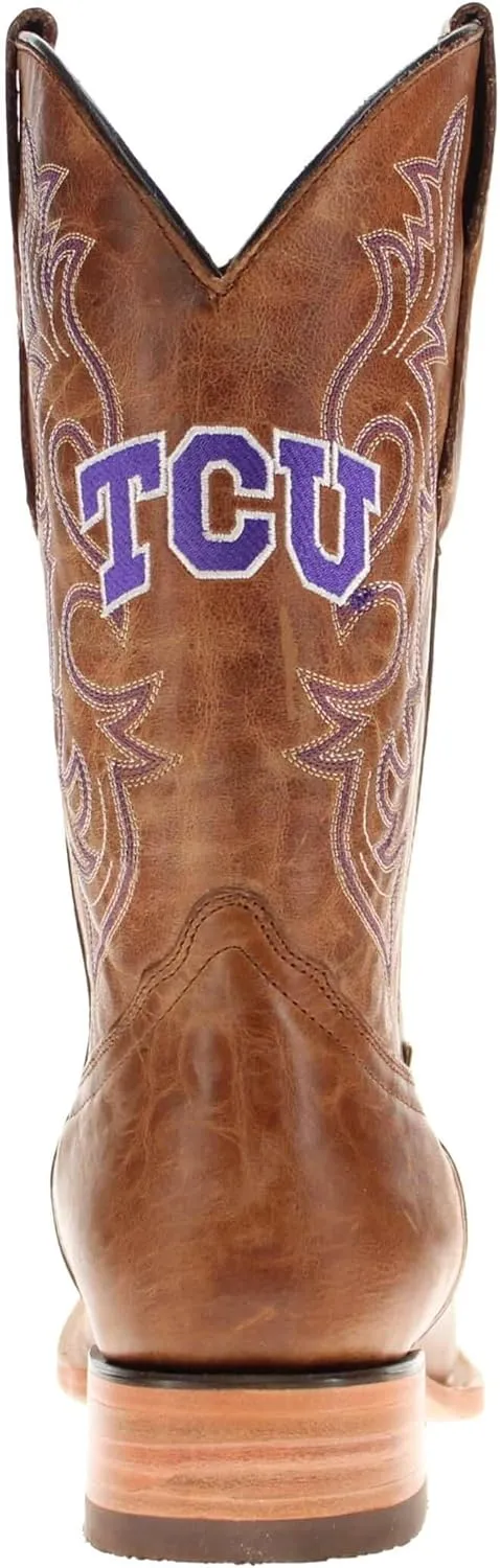 Vaccari Men's Luke Genuine Leather Collegiate Embroidery Broad Square Toe Cowboy Boots