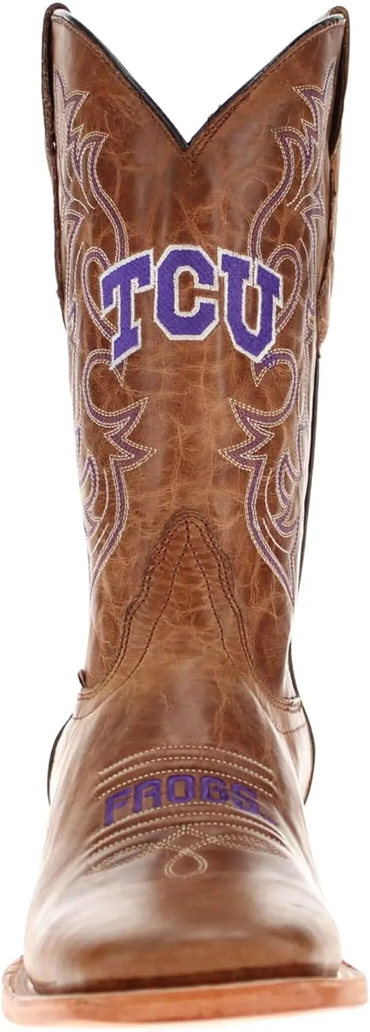 Vaccari Men's Luke Genuine Leather Collegiate Embroidery Broad Square Toe Cowboy Boots