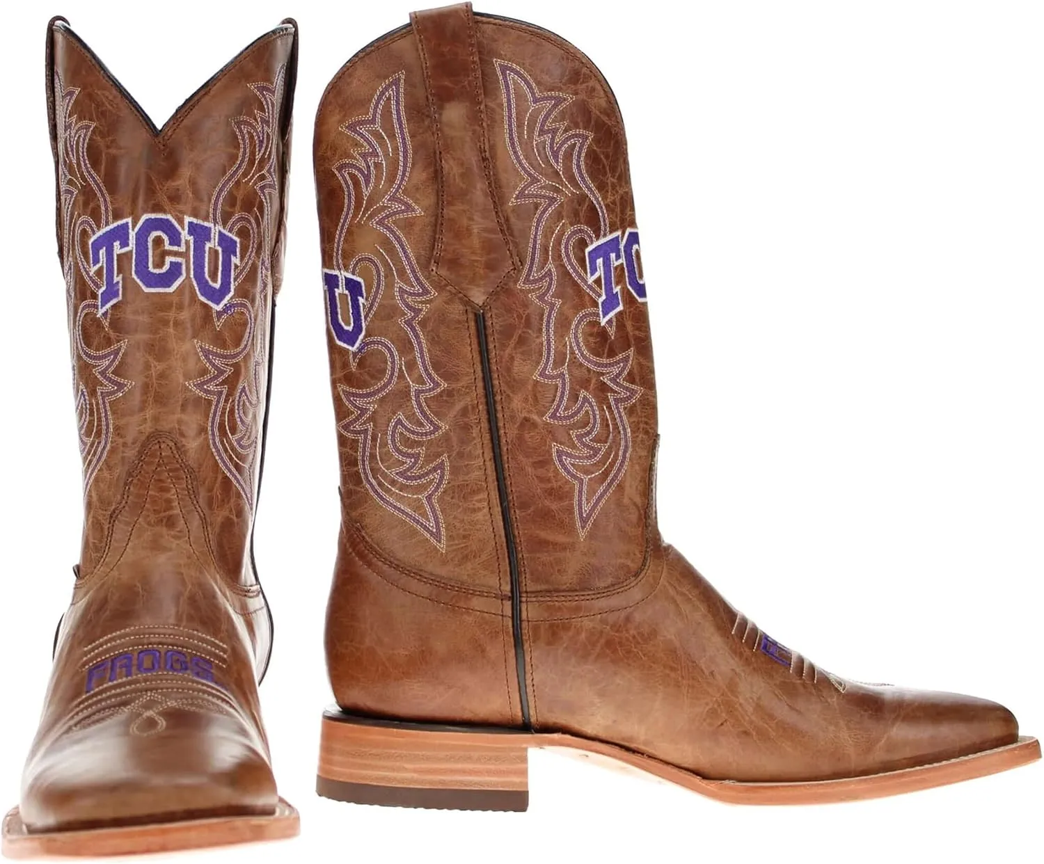 Vaccari Men's Luke Genuine Leather Collegiate Embroidery Broad Square Toe Cowboy Boots