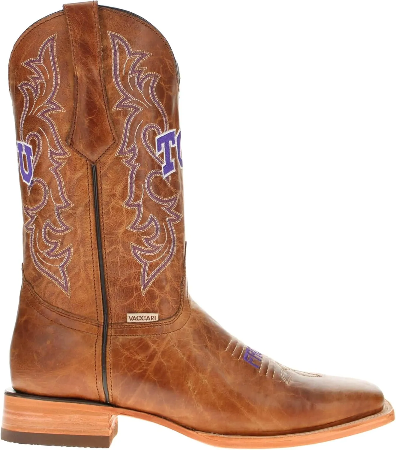 Vaccari Men's Luke Genuine Leather Collegiate Embroidery Broad Square Toe Cowboy Boots