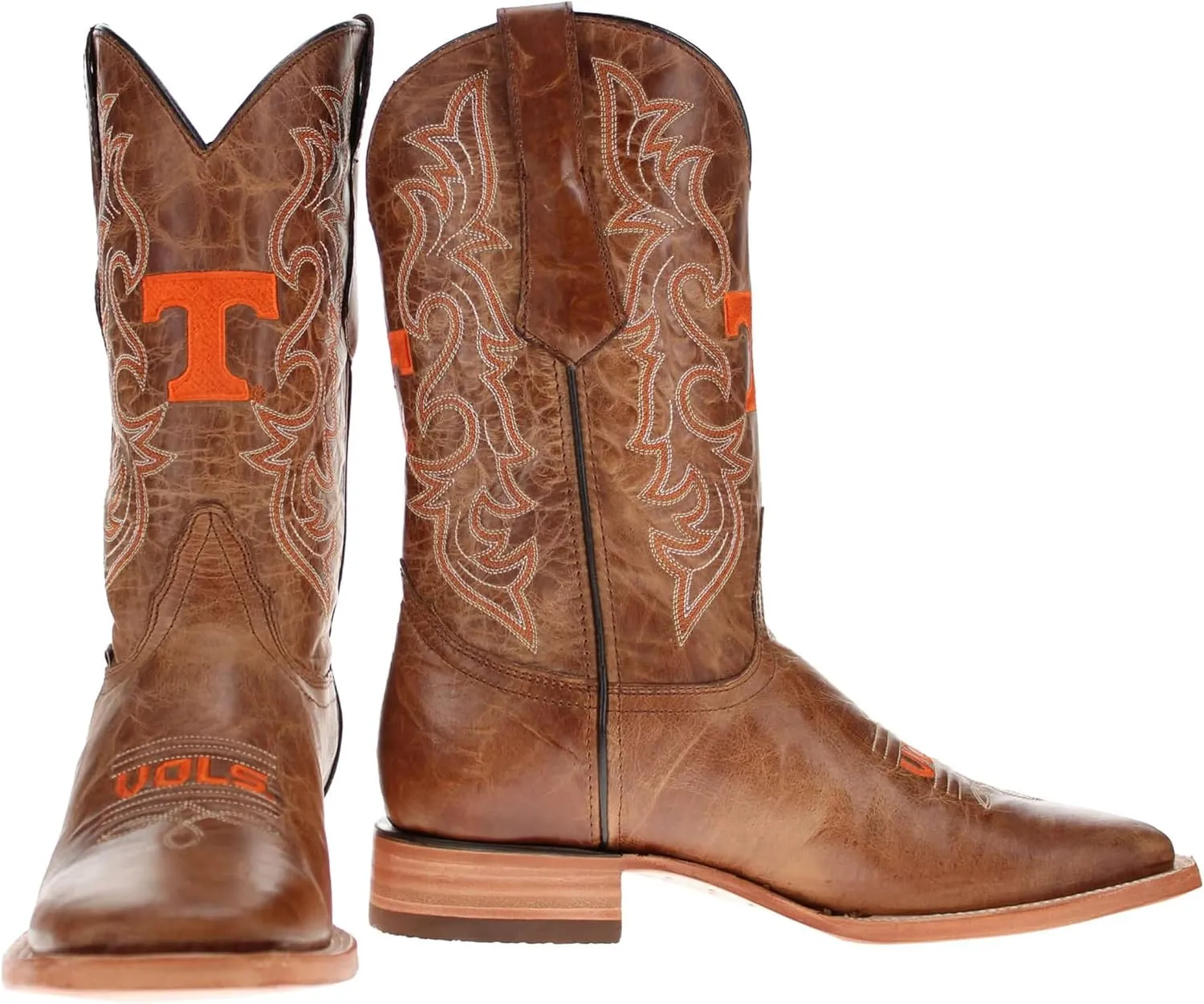 Vaccari Men's Luke Genuine Leather Collegiate Embroidery Broad Square Toe Cowboy Boots