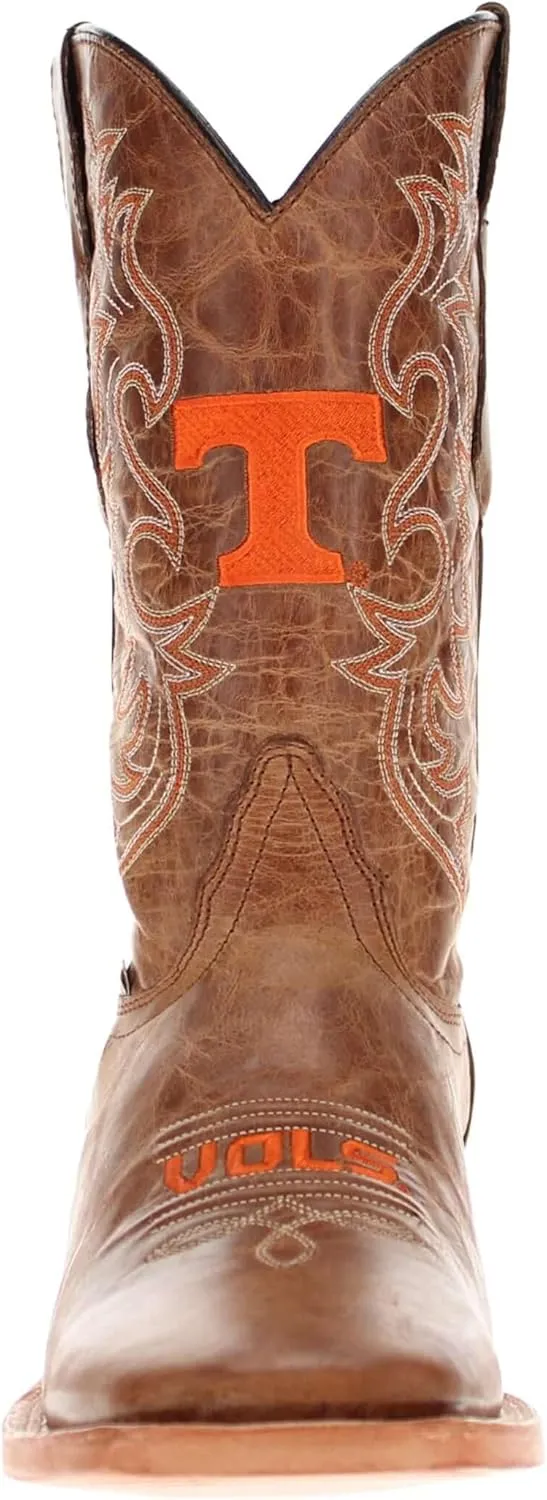 Vaccari Men's Luke Genuine Leather Collegiate Embroidery Broad Square Toe Cowboy Boots