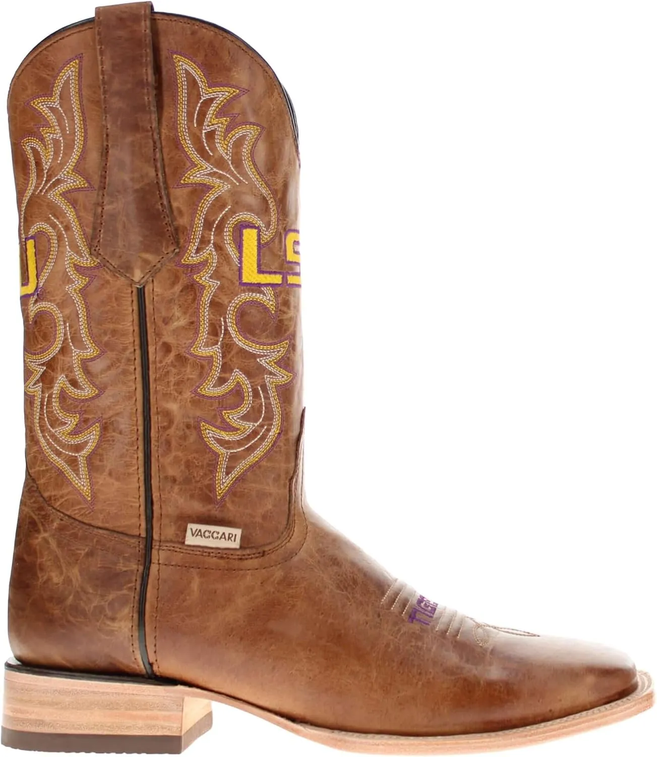 Vaccari Men's Luke Genuine Leather Collegiate Embroidery Broad Square Toe Cowboy Boots