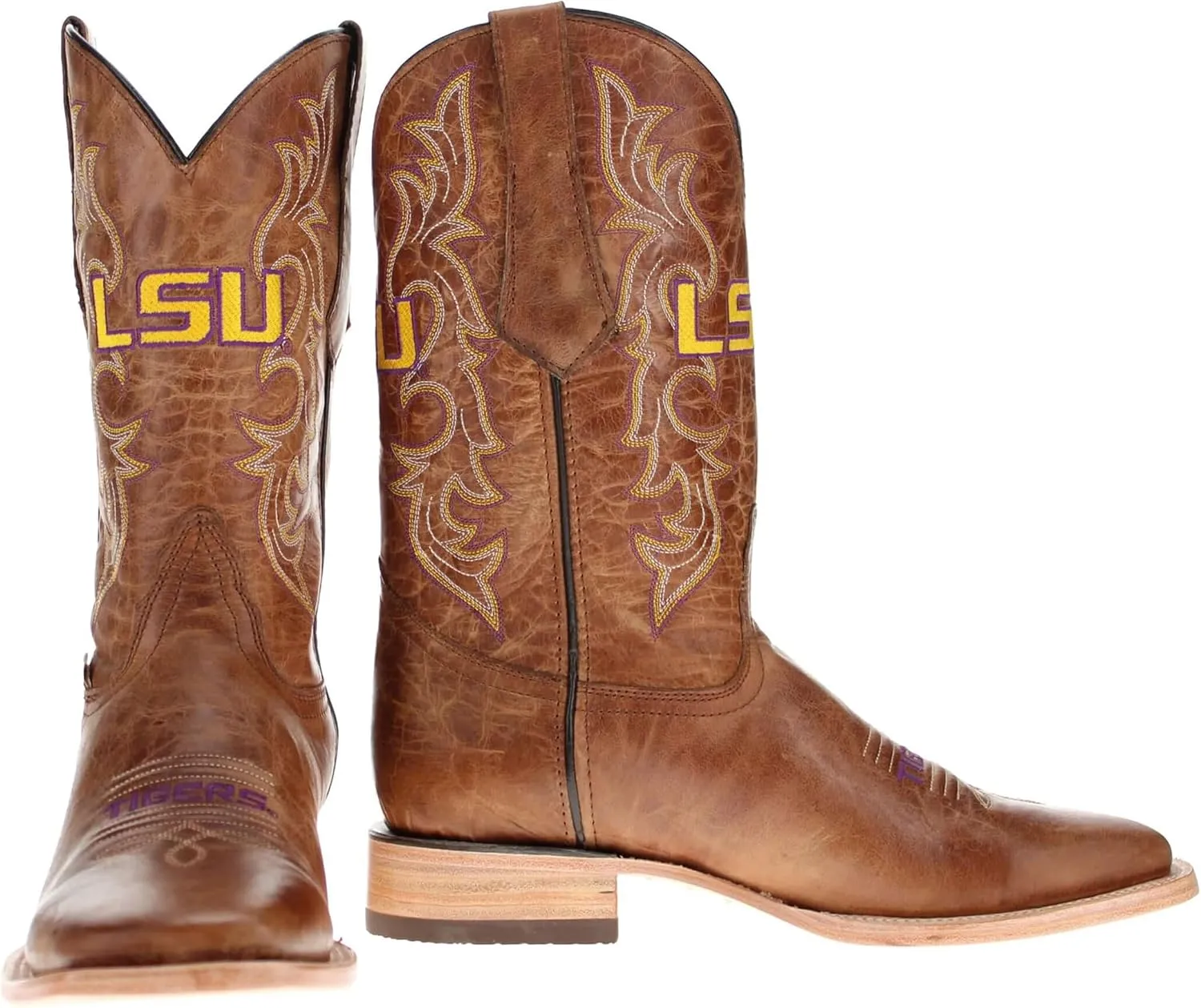 Vaccari Men's Luke Genuine Leather Collegiate Embroidery Broad Square Toe Cowboy Boots