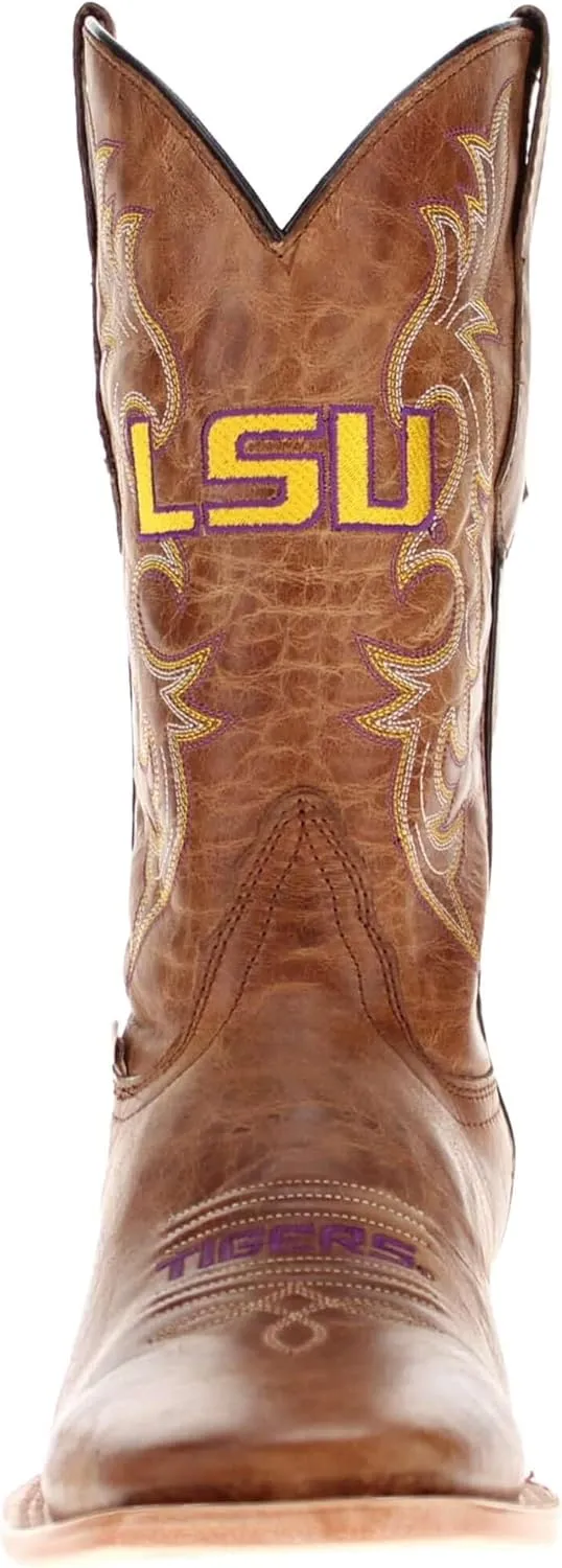 Vaccari Men's Luke Genuine Leather Collegiate Embroidery Broad Square Toe Cowboy Boots