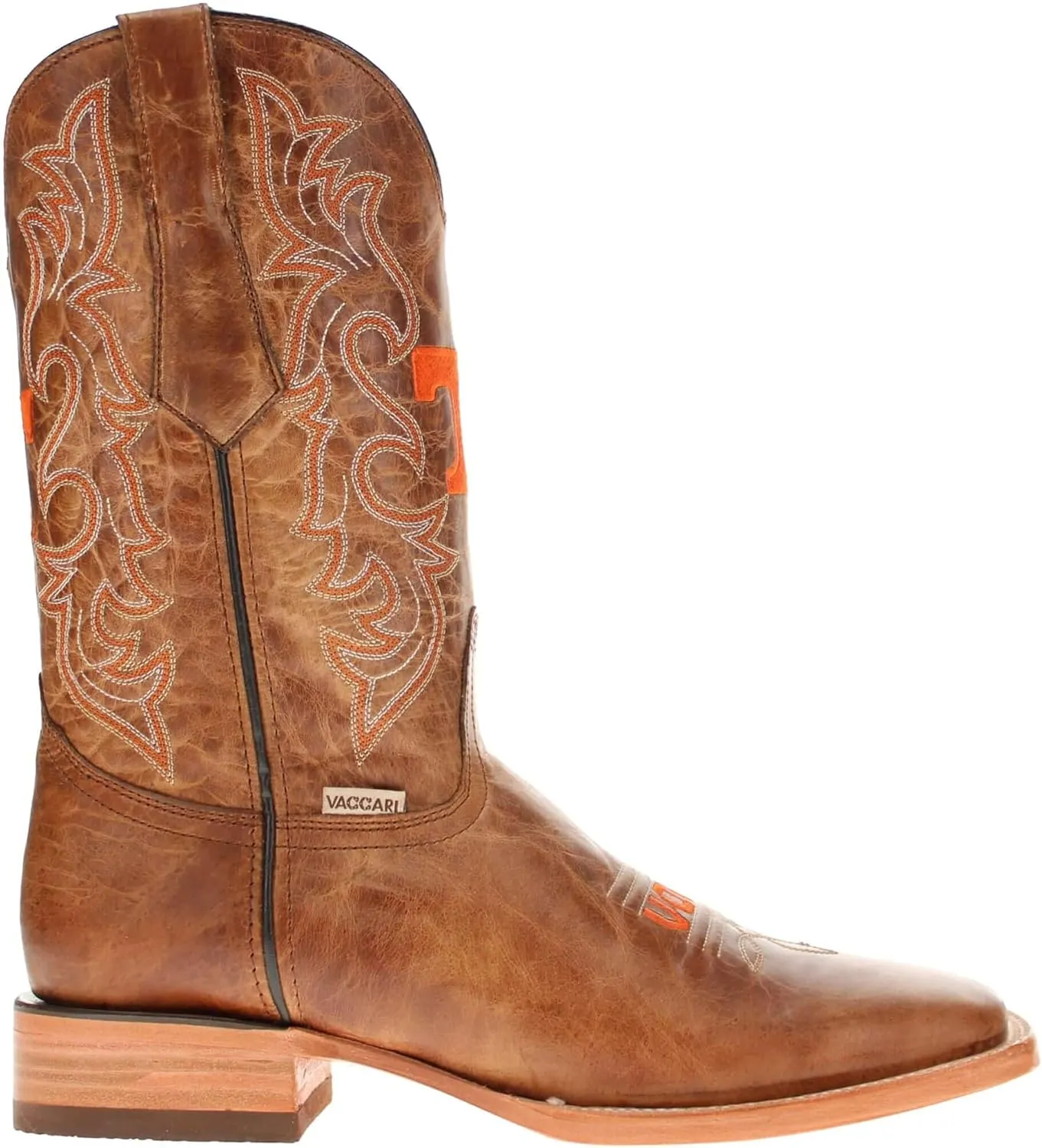 Vaccari Men's Luke Genuine Leather Collegiate Embroidery Broad Square Toe Cowboy Boots