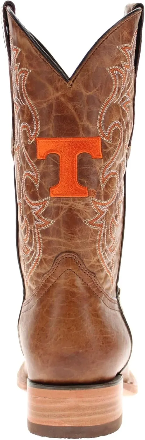 Vaccari Men's Luke Genuine Leather Collegiate Embroidery Broad Square Toe Cowboy Boots