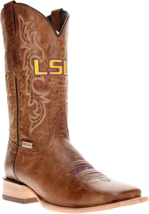 Vaccari Men's Luke Genuine Leather Collegiate Embroidery Broad Square Toe Cowboy Boots