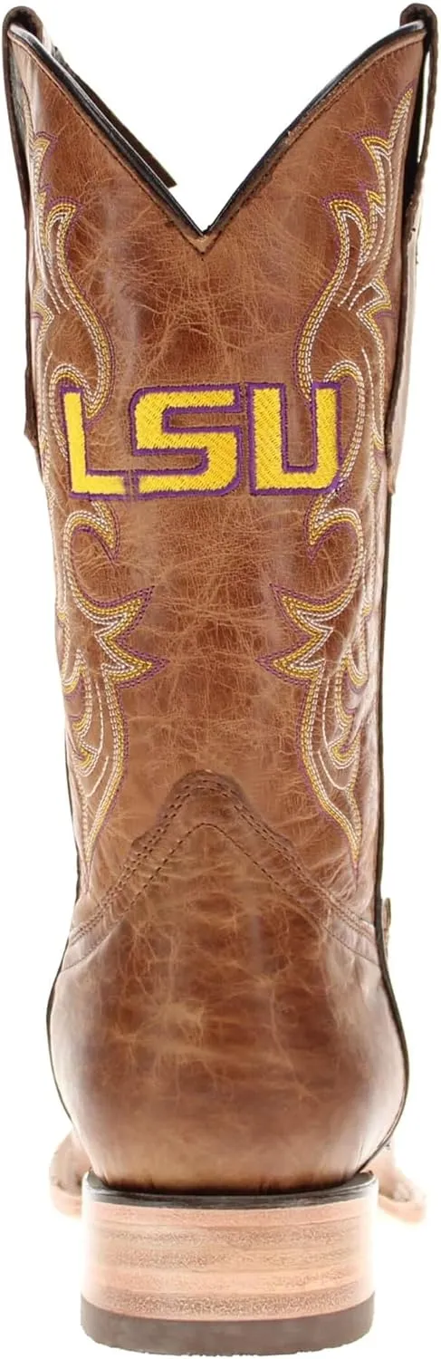 Vaccari Men's Luke Genuine Leather Collegiate Embroidery Broad Square Toe Cowboy Boots