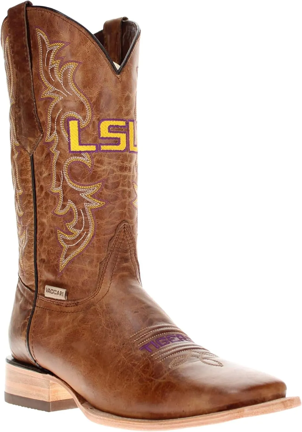 Vaccari Men's Luke Genuine Leather Collegiate Embroidery Broad Square Toe Cowboy Boots