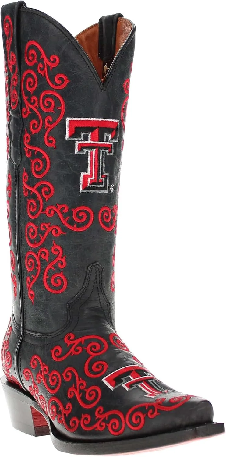 Vaccari Women's Claire Genuine Leather NCAA League & Scroll Embroidery Snip Toe Cowgirl Boots