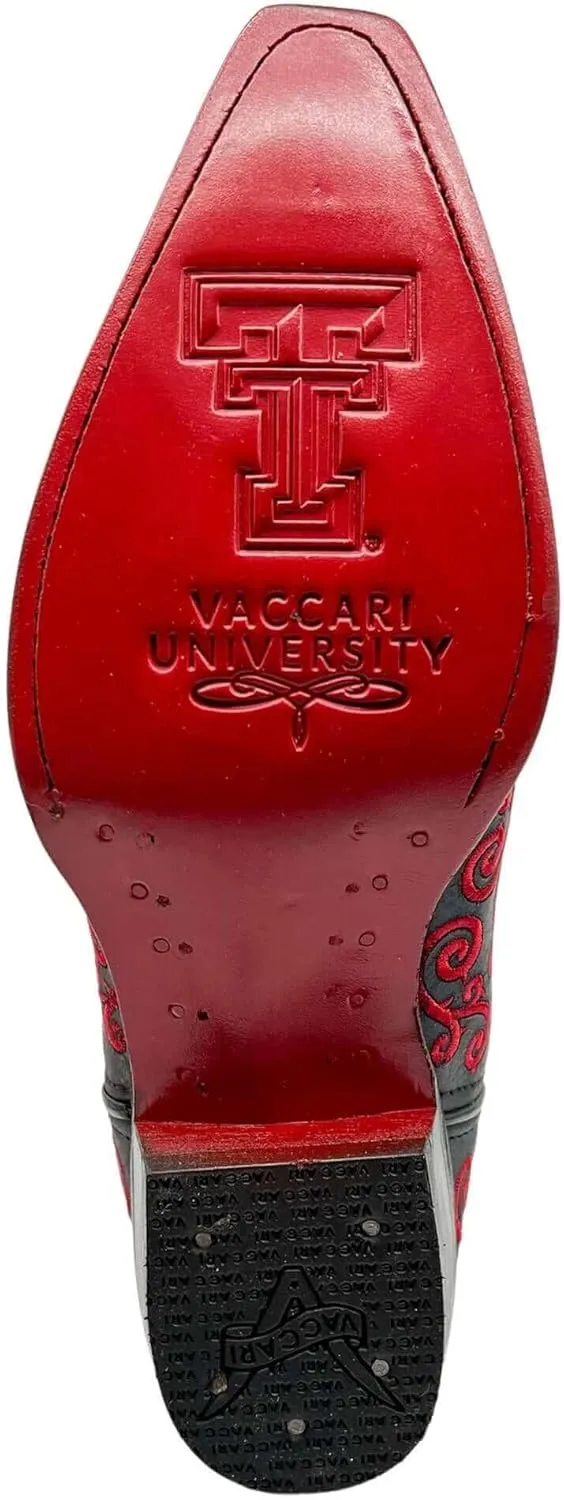 Vaccari Women's Claire Genuine Leather NCAA League & Scroll Embroidery Snip Toe Cowgirl Boots