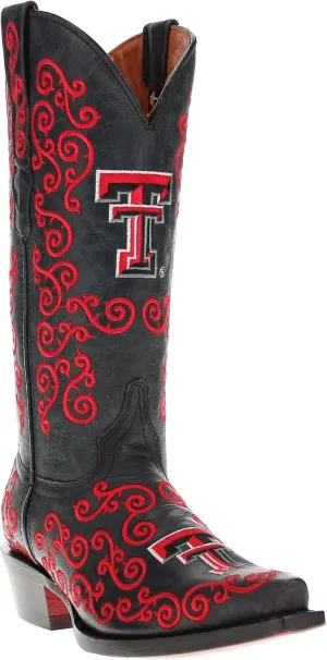 Vaccari Women's Claire Genuine Leather NCAA League & Scroll Embroidery Snip Toe Cowgirl Boots
