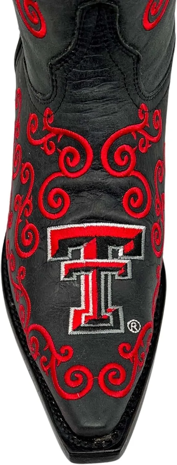 Vaccari Women's Claire Genuine Leather NCAA League & Scroll Embroidery Snip Toe Cowgirl Boots