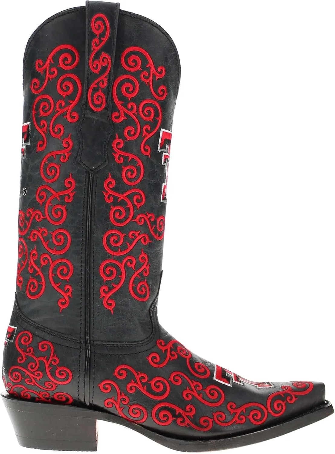 Vaccari Women's Claire Genuine Leather NCAA League & Scroll Embroidery Snip Toe Cowgirl Boots