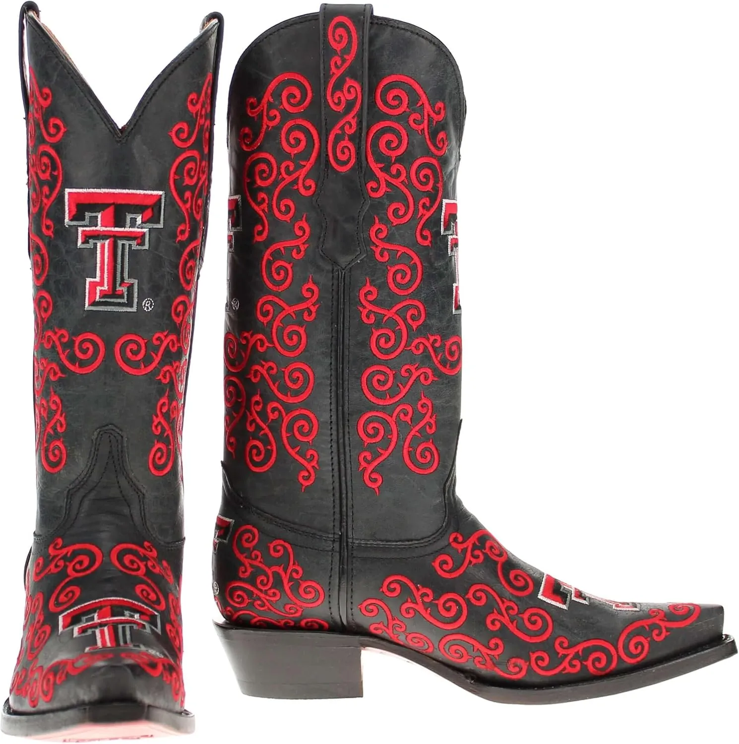 Vaccari Women's Claire Genuine Leather NCAA League & Scroll Embroidery Snip Toe Cowgirl Boots