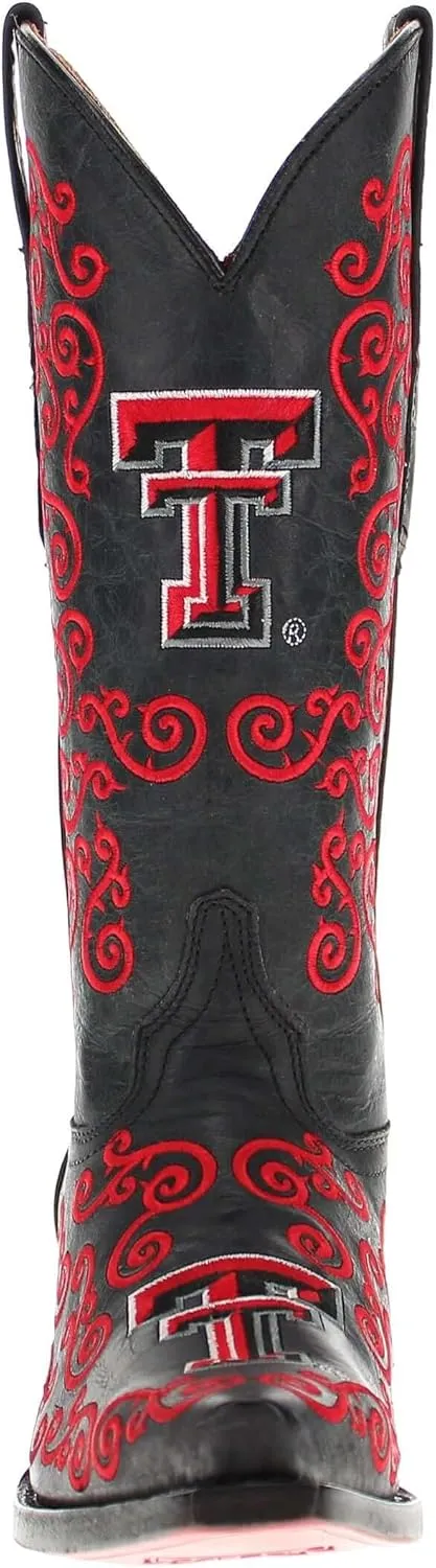 Vaccari Women's Claire Genuine Leather NCAA League & Scroll Embroidery Snip Toe Cowgirl Boots
