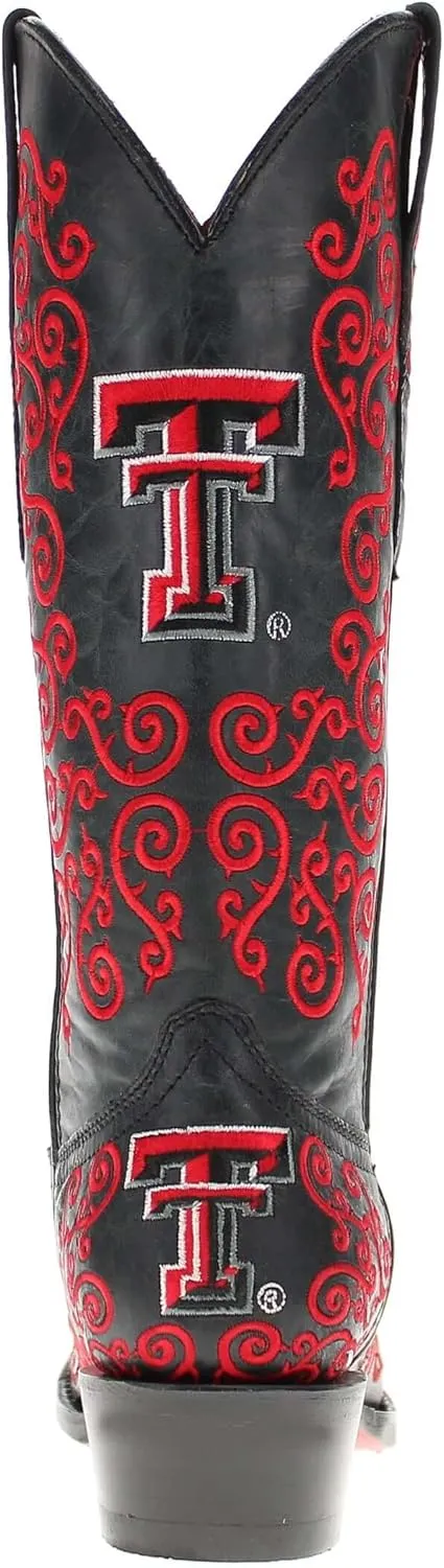 Vaccari Women's Claire Genuine Leather NCAA League & Scroll Embroidery Snip Toe Cowgirl Boots