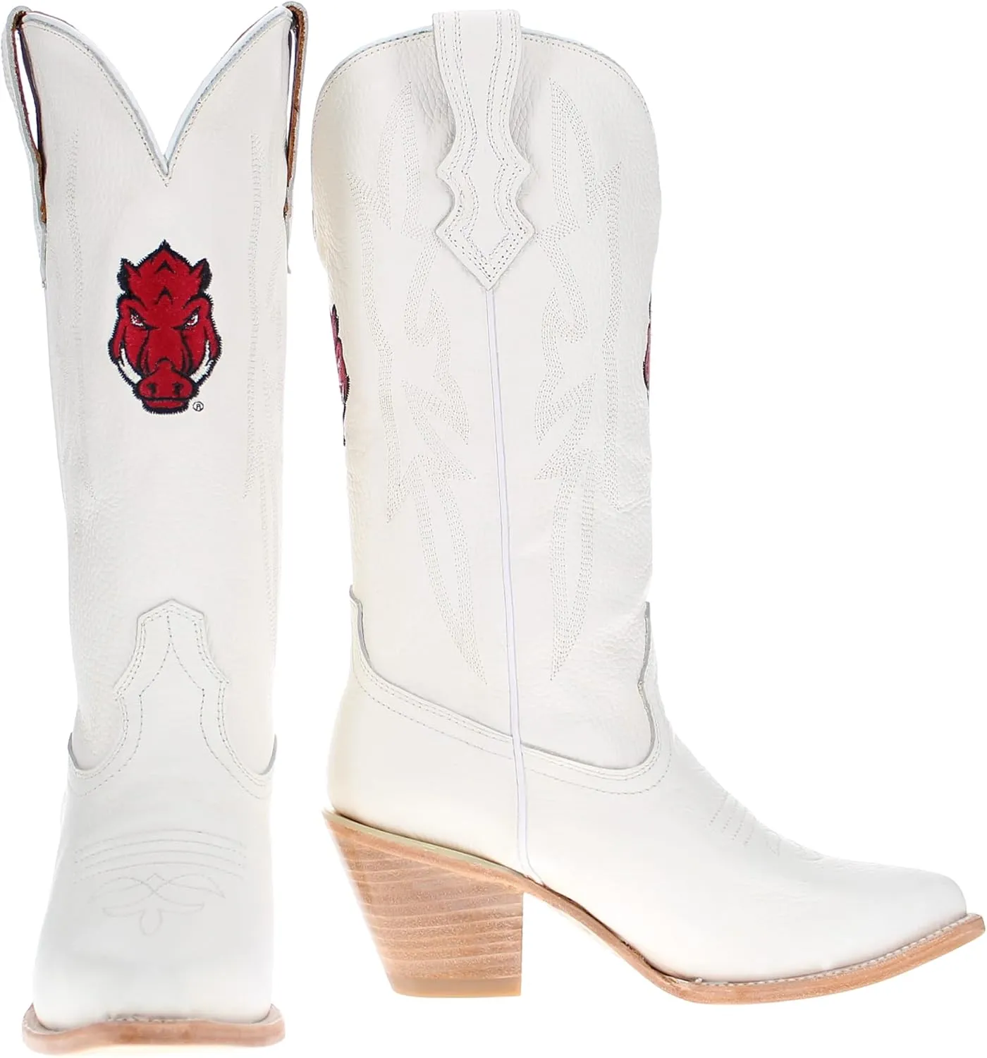 Vaccari Women's Leighton Genuine Leather Collegiate Embroidery Pointed Toe Cowgirl Boots