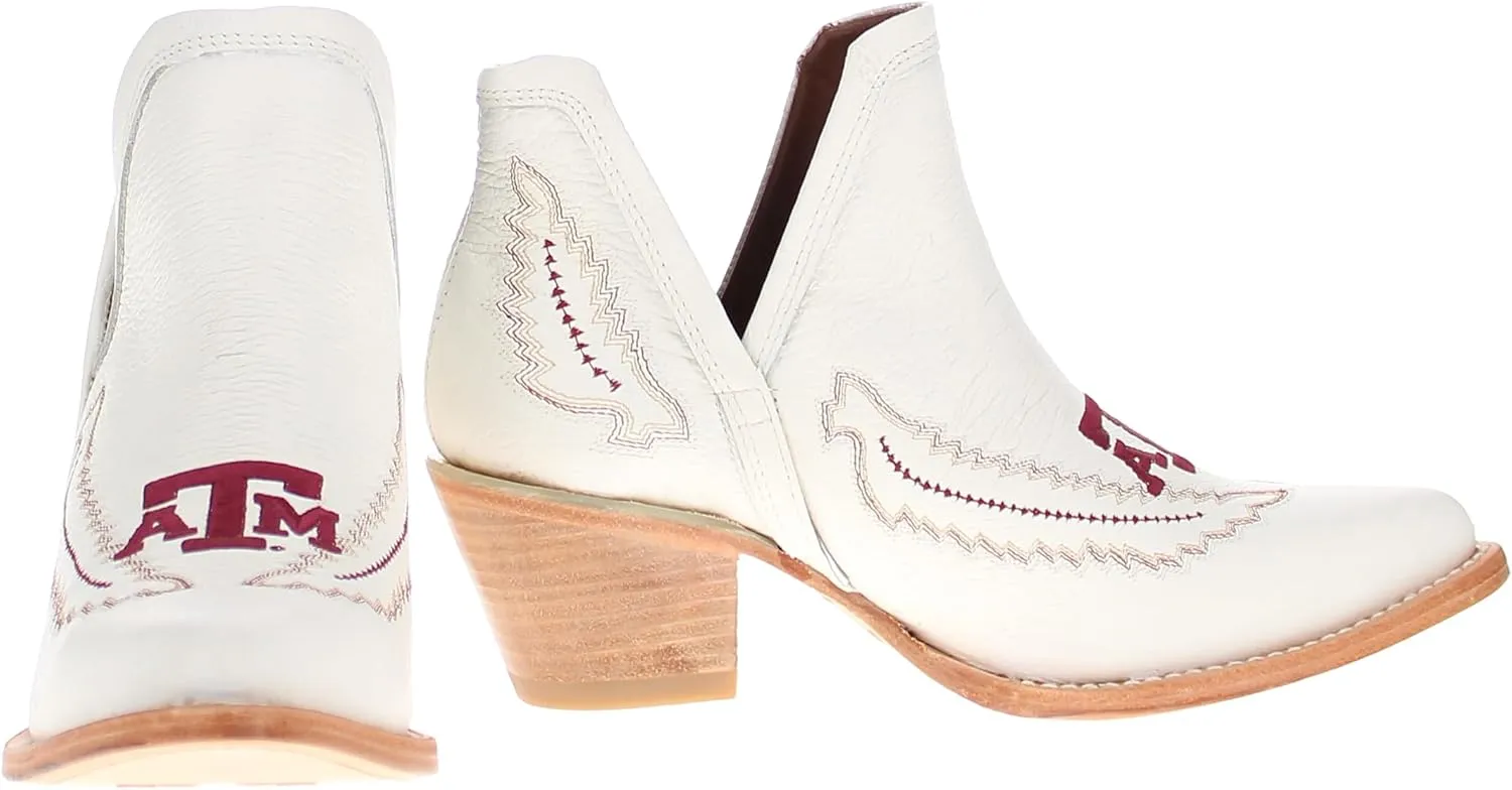 Vaccari Women's Natalie Genuine Leather NCAA League Embroidery Pointed Toe Western V Cutout Ankle Boots