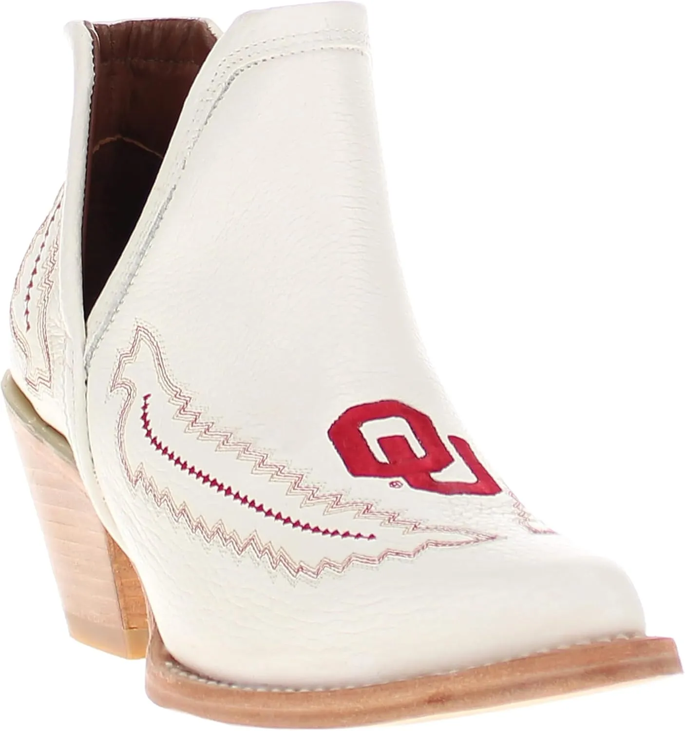 Vaccari Women's Natalie Genuine Leather NCAA League Embroidery Pointed Toe Western V Cutout Ankle Boots