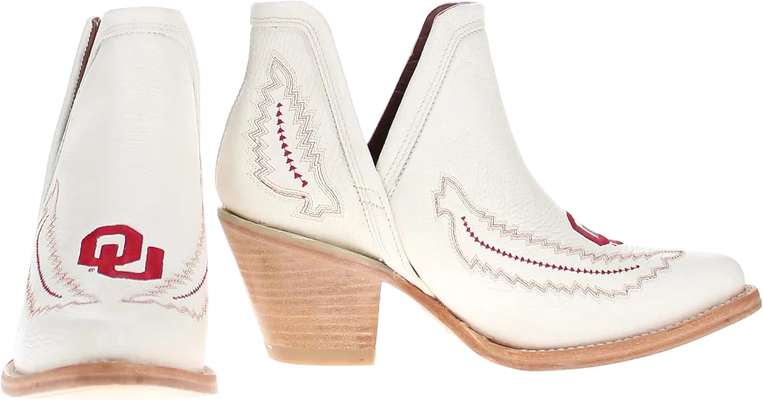 Vaccari Women's Natalie Genuine Leather NCAA League Embroidery Pointed Toe Western V Cutout Ankle Boots