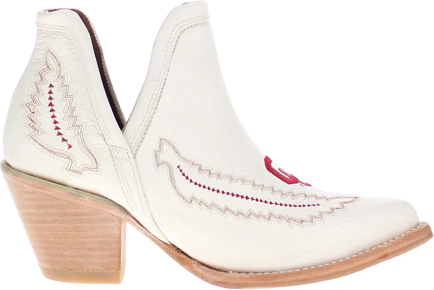 Vaccari Women's Natalie Genuine Leather NCAA League Embroidery Pointed Toe Western V Cutout Ankle Boots