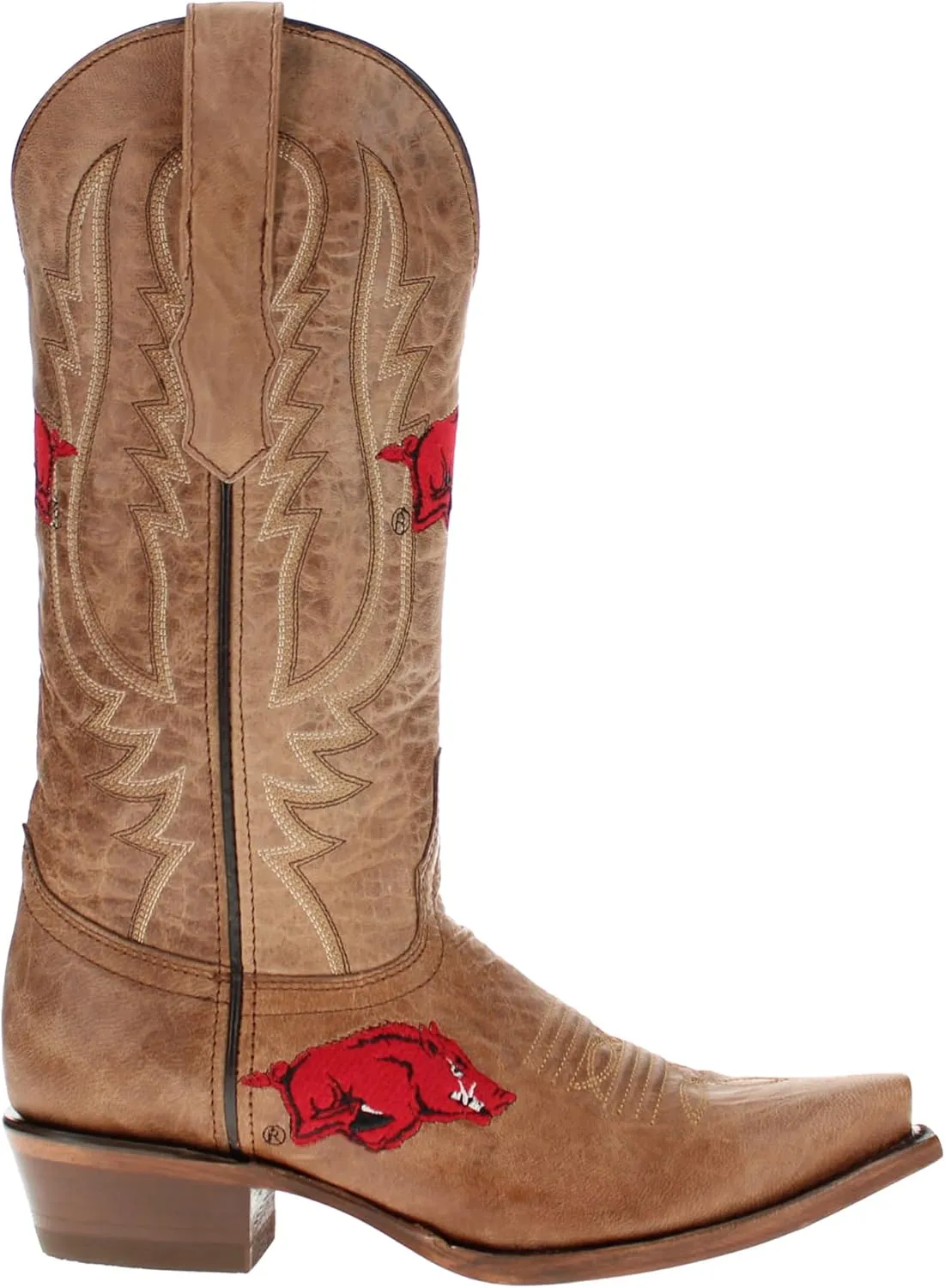 Vaccari Women's Paige Genuine Leather & Collegiate Embroidery Snip Toe Cowgirl Boots