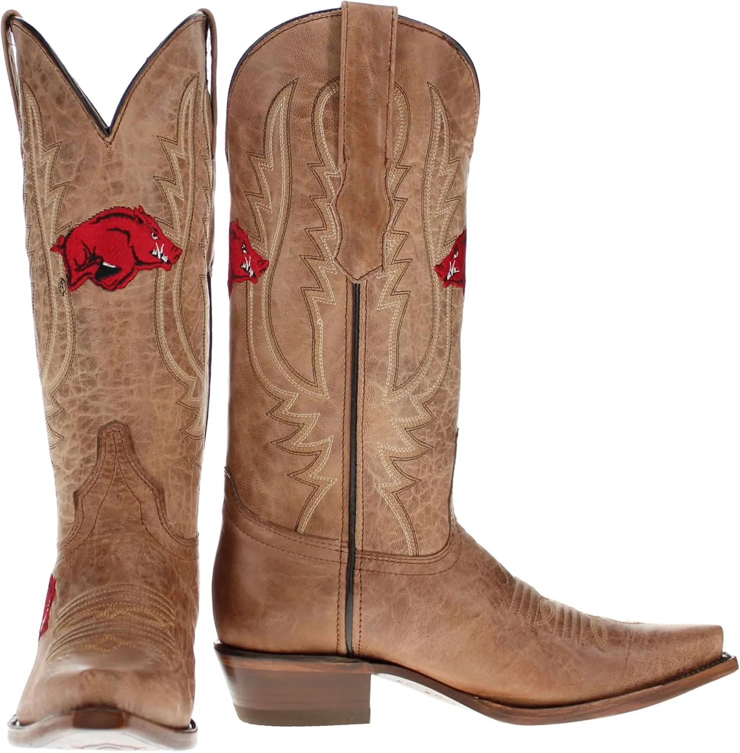 Vaccari Women's Paige Genuine Leather & Collegiate Embroidery Snip Toe Cowgirl Boots