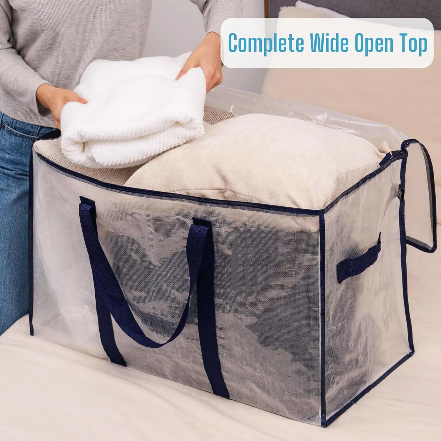 VENO 10 Pack Moving Bags, Heavy Duty, Moving Boxes Alternative, Packing Storage Supplies for Dorm Room Essentials with Zipper for Clothes, Extra Large Totes for Packaging (Clear, 10 Pack)