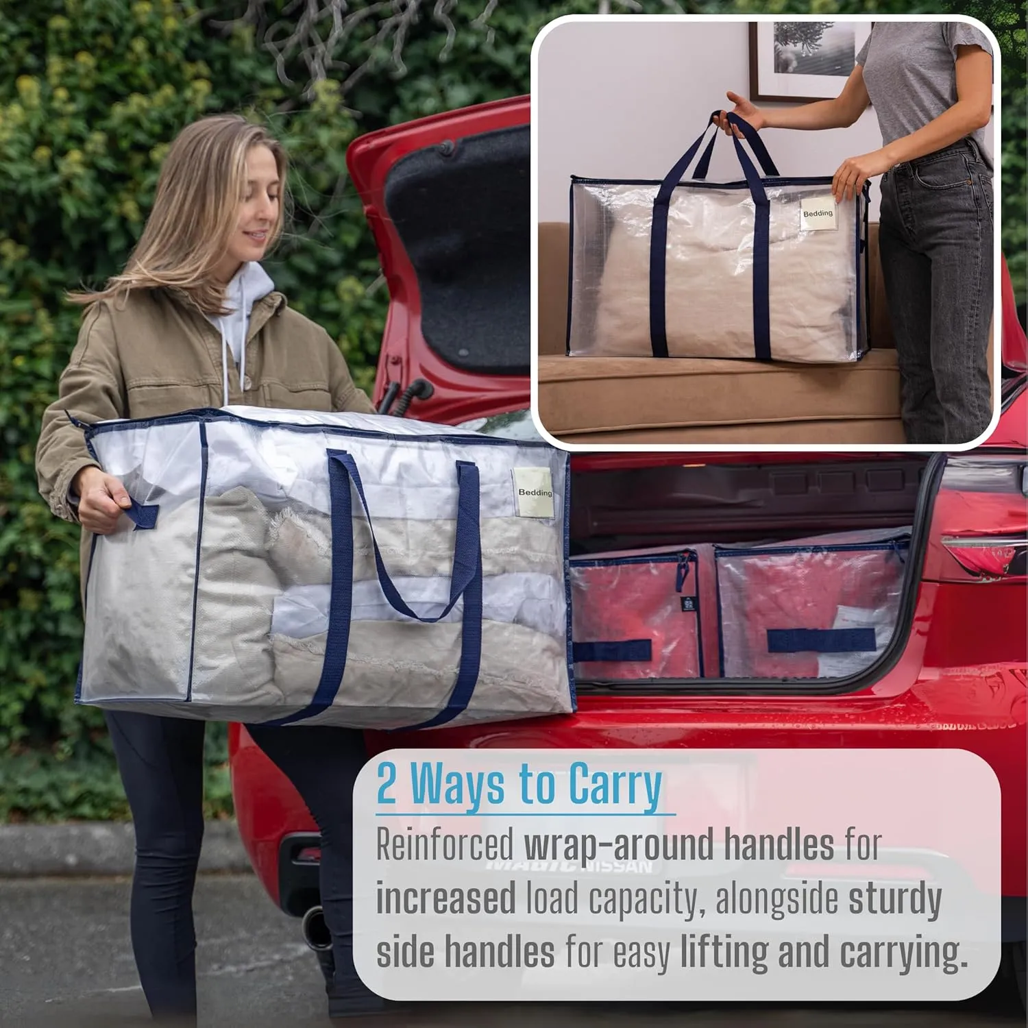 VENO 10 Pack Moving Bags, Heavy Duty, Moving Boxes Alternative, Packing Storage Supplies for Dorm Room Essentials with Zipper for Clothes, Extra Large Totes for Packaging (Clear, 10 Pack)