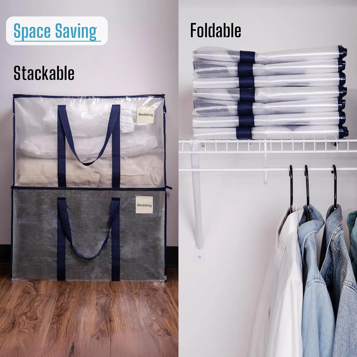 VENO 10 Pack Moving Bags, Heavy Duty, Moving Boxes Alternative, Packing Storage Supplies for Dorm Room Essentials with Zipper for Clothes, Extra Large Totes for Packaging (Clear, 10 Pack)
