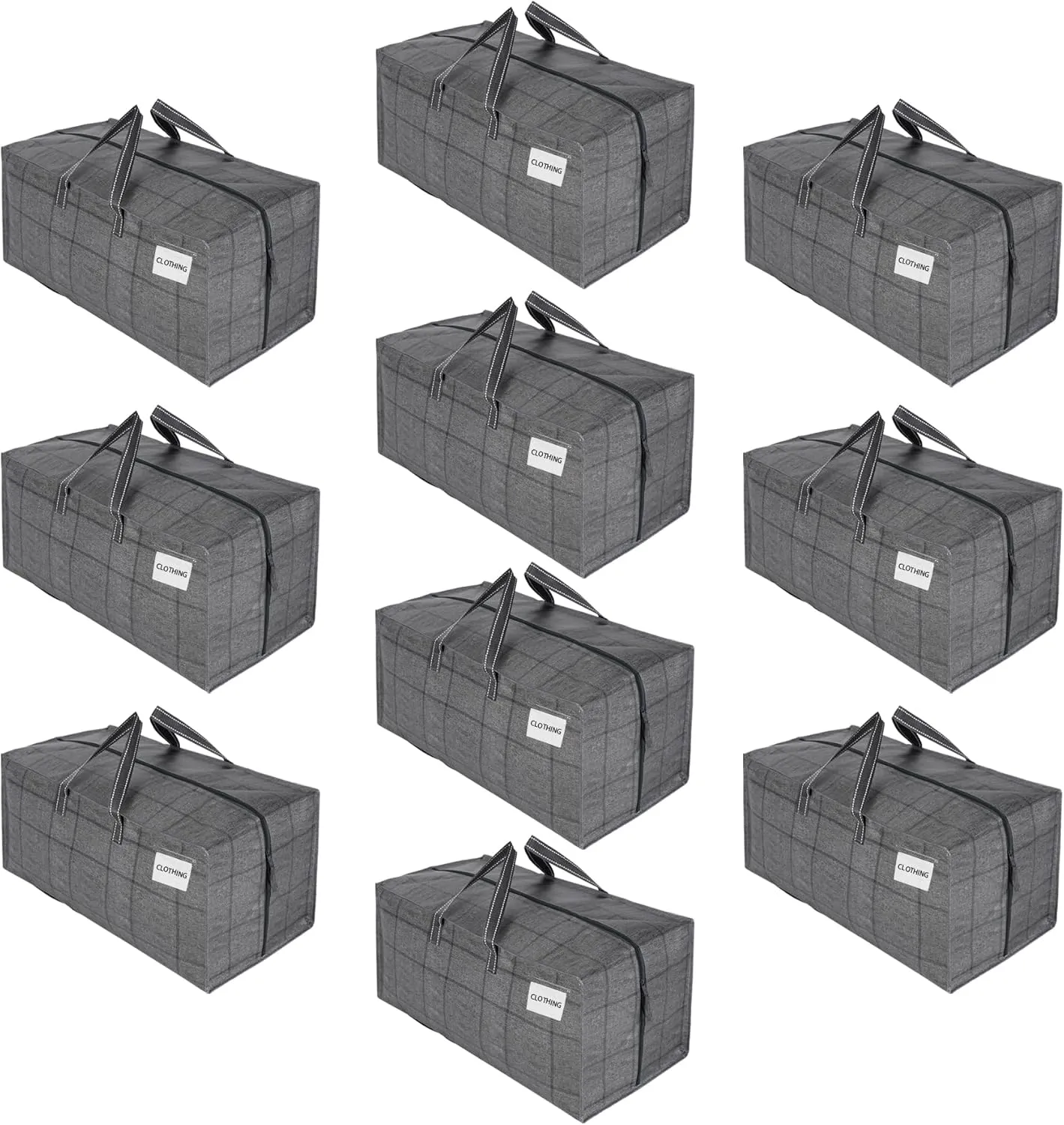 VENO 10 Pack Moving Bags w/Backpack Straps, Heavy Duty, Moving Boxes Alternative, Packing Supplies, Large Storage Totes for Dorm Room Essentials with Zipper for Clothes (Windowpane, 10 Pack)