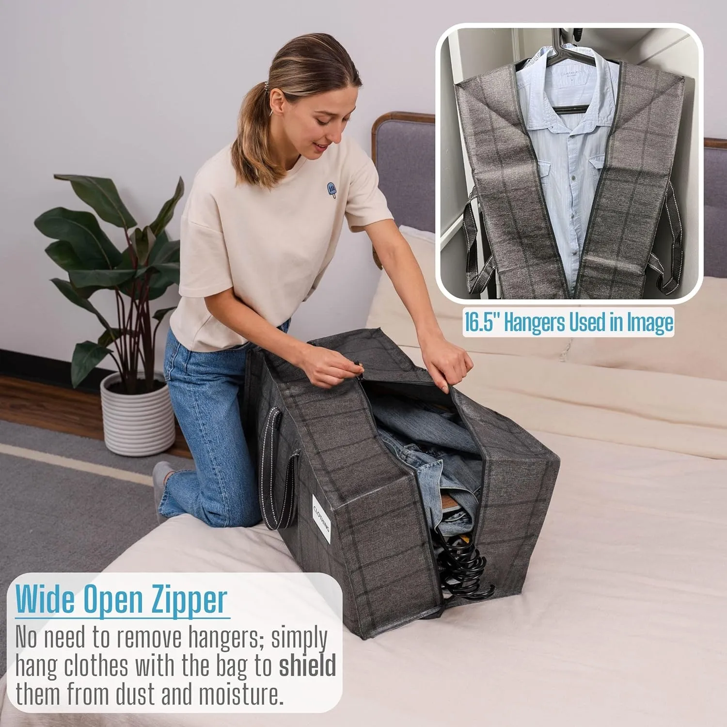 VENO 10 Pack Moving Bags w/Backpack Straps, Heavy Duty, Moving Boxes Alternative, Packing Supplies, Large Storage Totes for Dorm Room Essentials with Zipper for Clothes (Windowpane, 10 Pack)