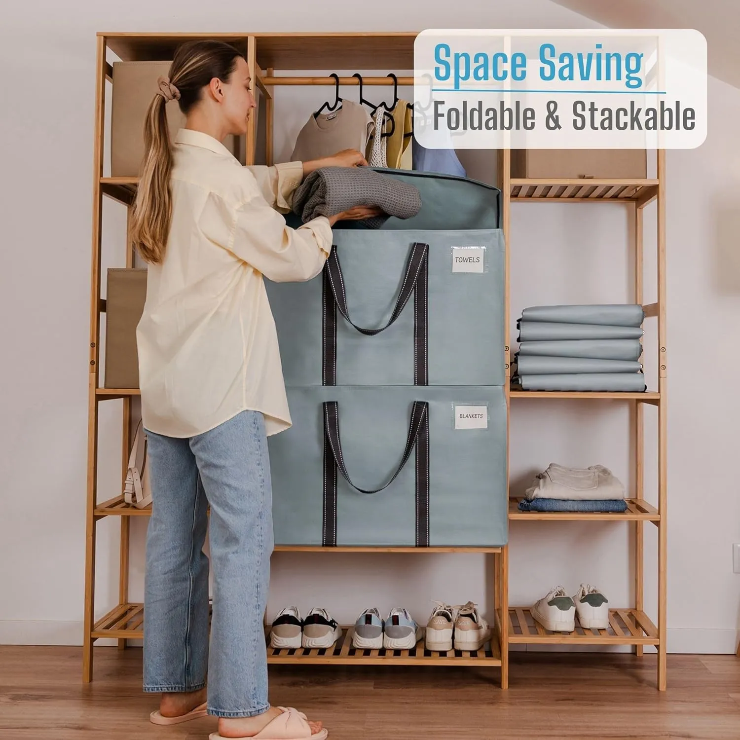 VENO 2 Pack Moving Bags, Heavy Duty, Moving Boxes Alternative, Packing Storage Supplies for Dorm Room Essentials with Zipper for Clothes, Extra Large Totes for Packaging (Light Blue Matte, 2 Pack)
