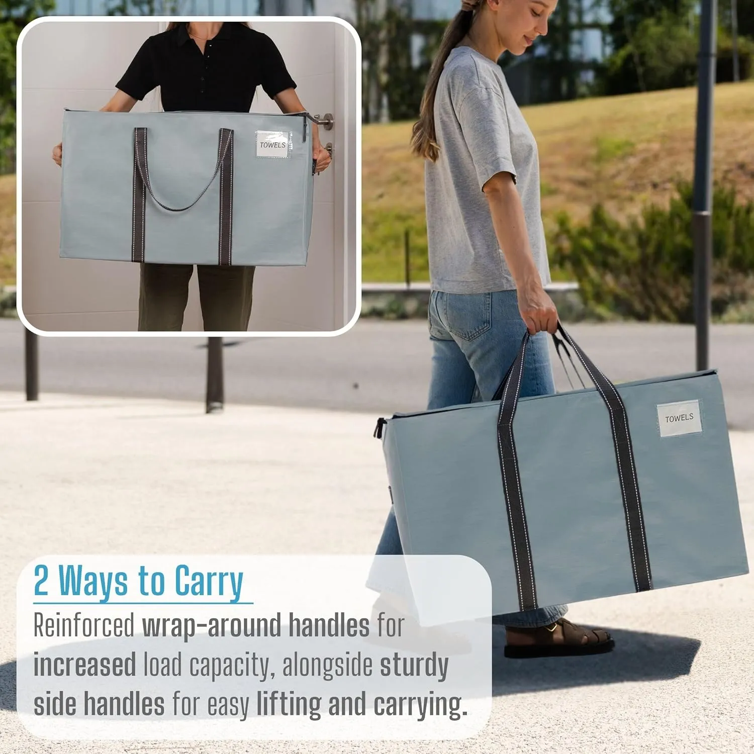 VENO 2 Pack Moving Bags, Heavy Duty, Moving Boxes Alternative, Packing Storage Supplies for Dorm Room Essentials with Zipper for Clothes, Extra Large Totes for Packaging (Light Blue Matte, 2 Pack)