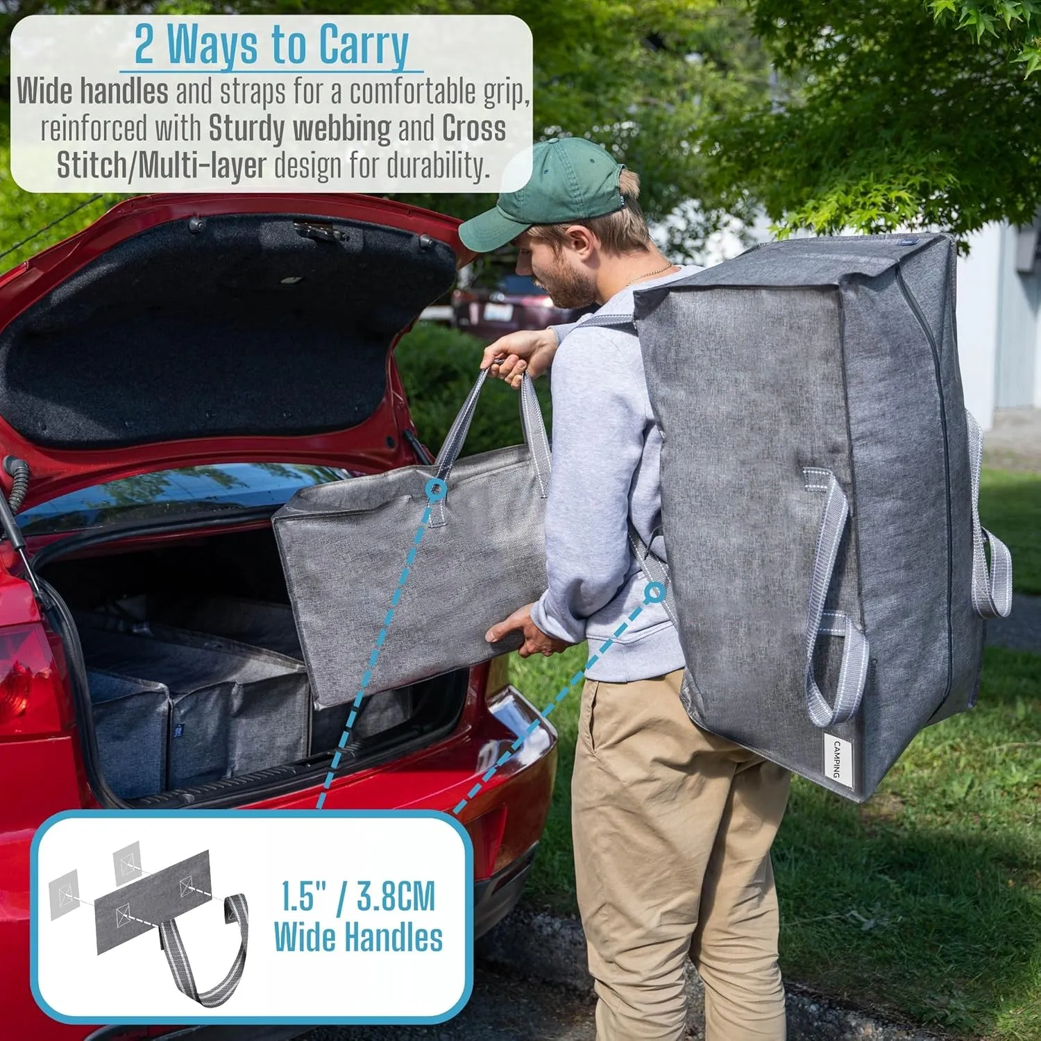 VENO 2 Pack Moving Bags w/Backpack Straps, Heavy Duty, Moving Boxes Alternative, Packing Supplies, Large Storage Totes for Dorm Room Essentials with Zipper for Clothes (Gray, 2 Pack)