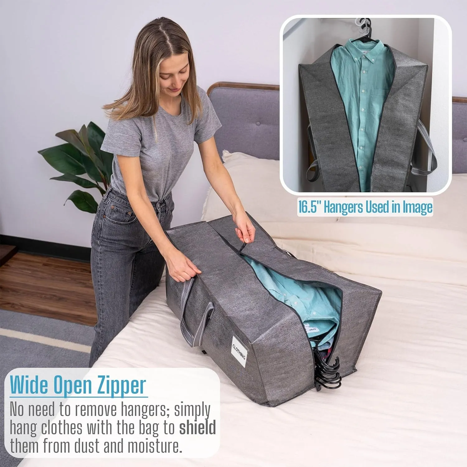 VENO 2 Pack Moving Bags w/Backpack Straps, Heavy Duty, Moving Boxes Alternative, Packing Supplies, Large Storage Totes for Dorm Room Essentials with Zipper for Clothes (Gray, 2 Pack)