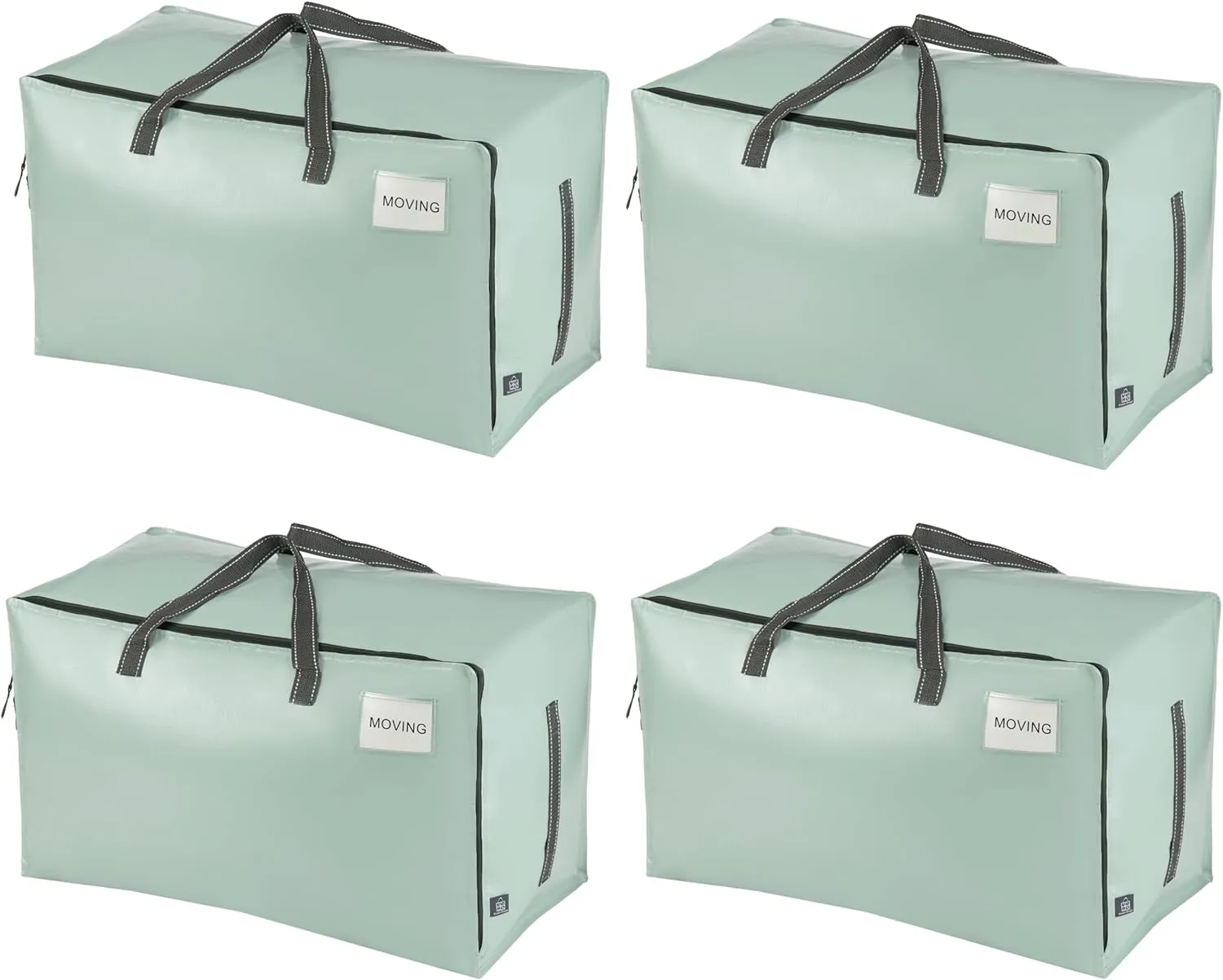 VENO 4 Pack Moving and Storage Bags, Heavy Duty, Alternative to Moving Boxes, Large Packing Totes Supplies for College Dorm Room with Zipper for Clothes, Wide Open Design (Shiny Light Green, 4 Pack)