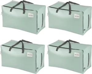 VENO 4 Pack Moving and Storage Bags, Heavy Duty, Alternative to Moving Boxes, Large Packing Totes Supplies for College Dorm Room with Zipper for Clothes, Wide Open Design (Shiny Light Green, 4 Pack)