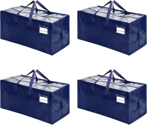 VENO 4 Pack Moving Bags w/Backpack Straps, Heavy Duty, Moving Boxes Alternative, Packing Supplies, Large Storage Totes for Dorm Room Essentials with Zipper for Clothes (Blue, 4 Pack)