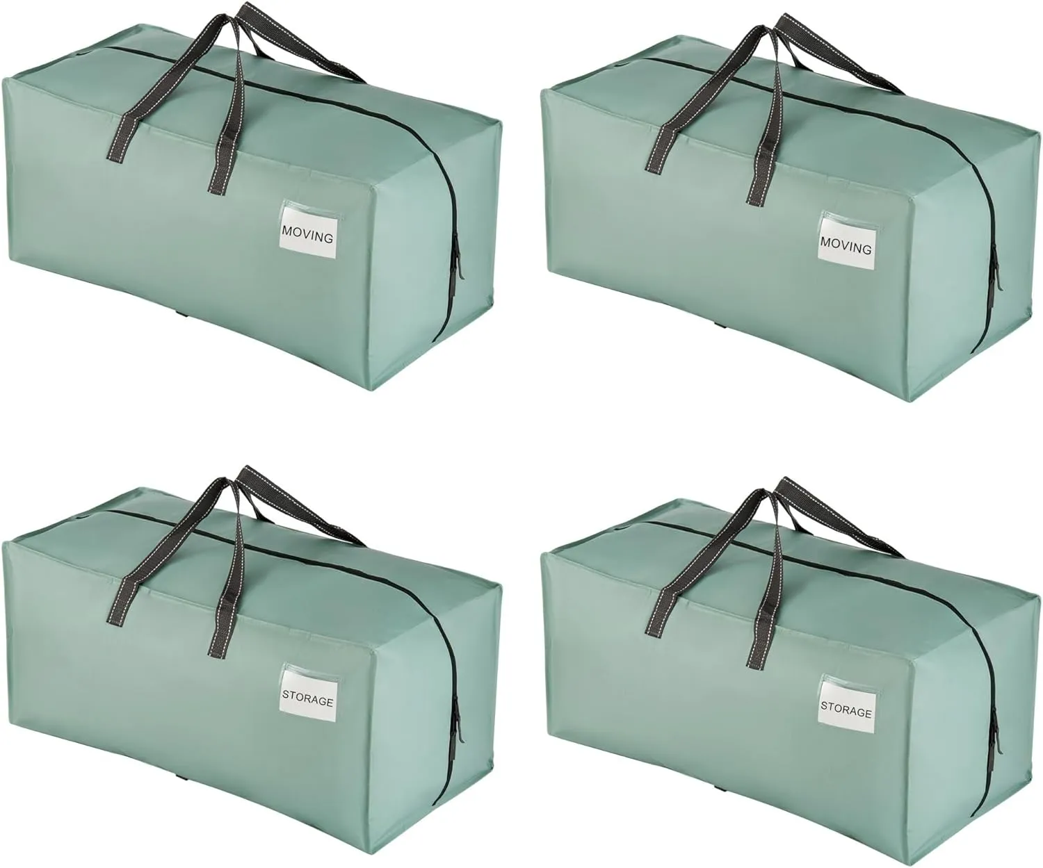 VENO 4 Pack Moving Bags w/Backpack Straps, Heavy Duty, Moving Boxes Alternative, Packing Supplies, Large Storage Totes for Dorm Room Essentials with Zipper for Clothes (Light Green Matte, 4 Pack)