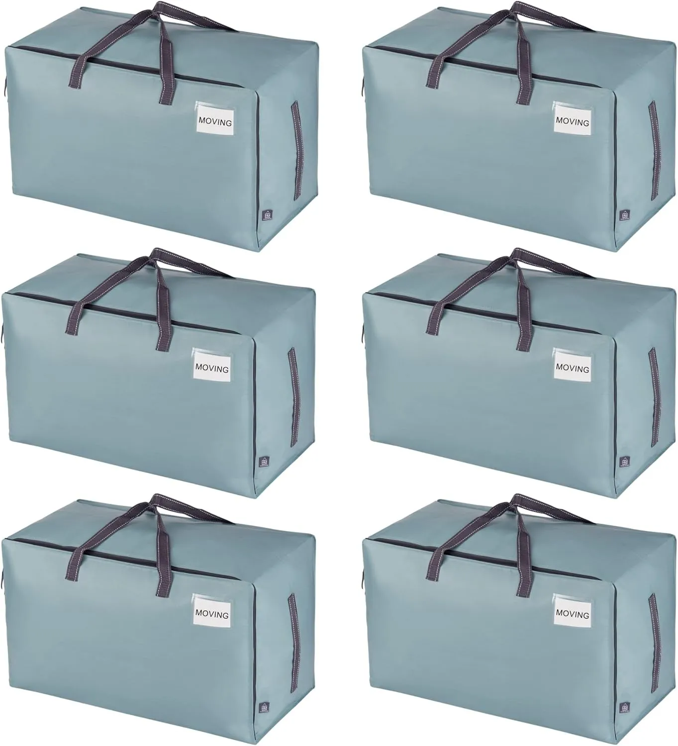 VENO 6 Pack Moving and Storage Bags, Heavy Duty, Alternative to Moving Boxes, Large Packing Totes Supplies for College Dorm Room with Zipper for Clothes, Wide Open Design (Light Blue Matte, 6 Pack)